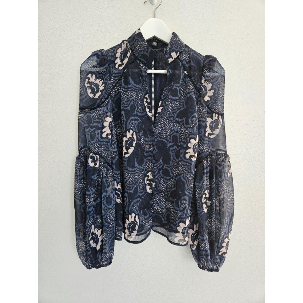 Ted Baker Bernot Floral-print High-neck Blouse Size 1 US4